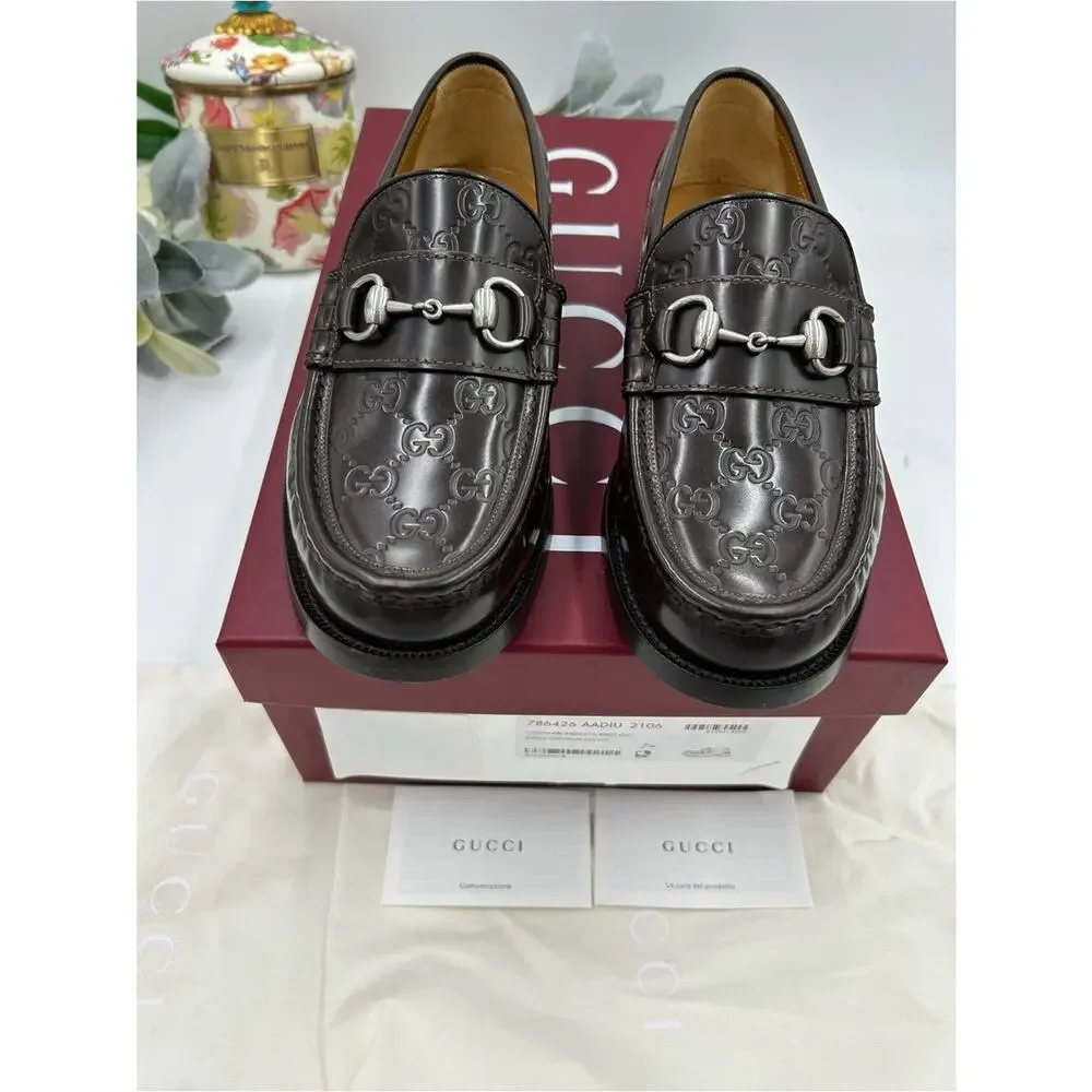 Men's Gucci KAVEH GG embossed leather loafers size 7.5 fits 8 US made in Italy